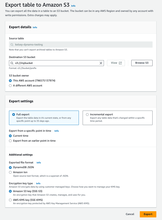 DynamoDB S3 Export